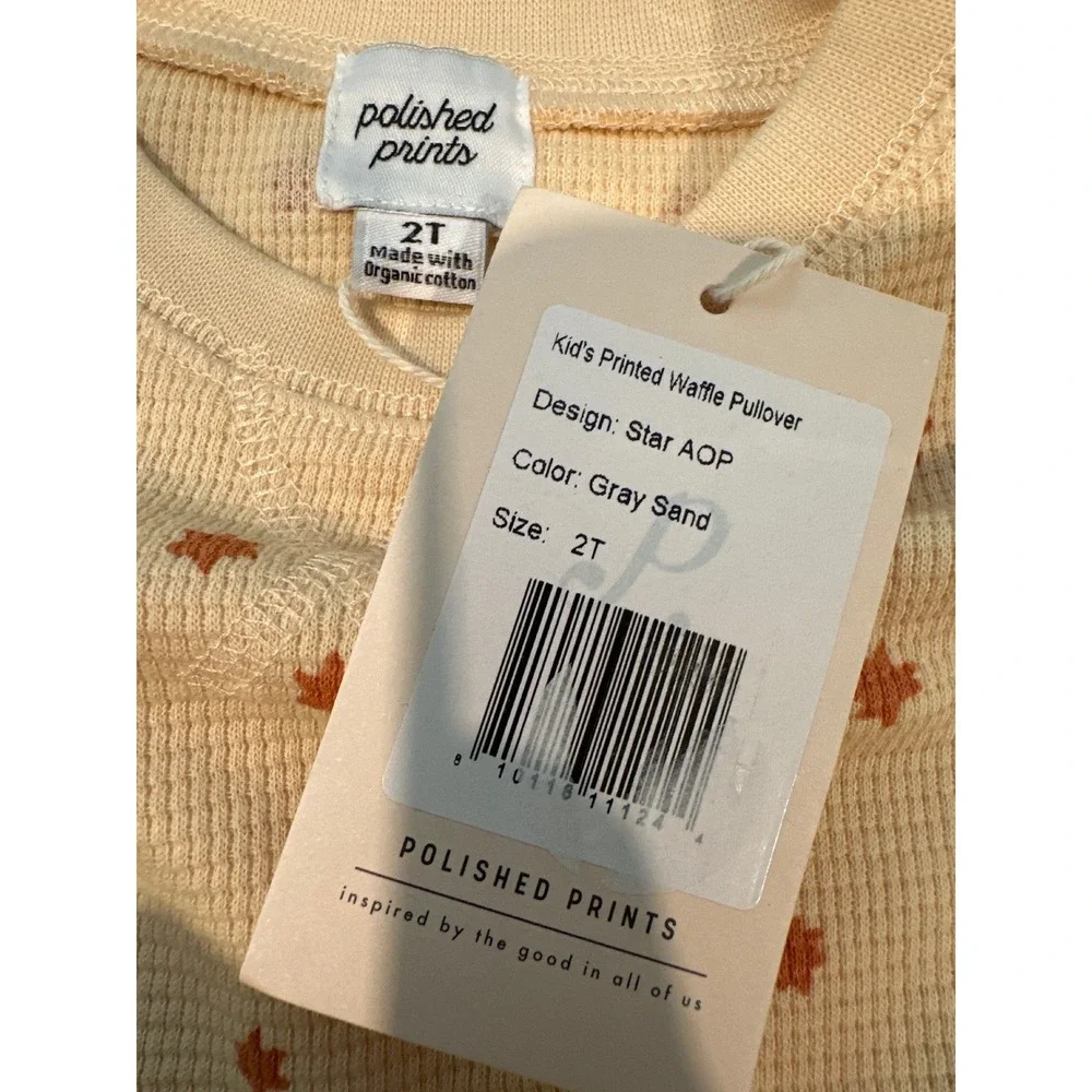 Polished Prints NEWKids Printed Waffle Pullover Sand Star Organic Cotton 2T